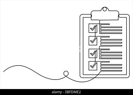 Eine durchgehende Strichzeichnung der Zwischenablage mit Checklisten-Design-Vektor Stock Vektor