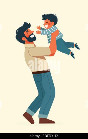 Glückliche Vater und Sohn flache Vektor-Illustration isoliert. Stock Vektor