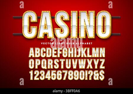 Vektor-Schriftart mit 3D-Alphabet mit Rahmen und Schatten auf rotem Hintergrund. Moderne Schriftdesign-Kollektion mit ABC, Nummer und Sonderzeichen für Stock Vektor
