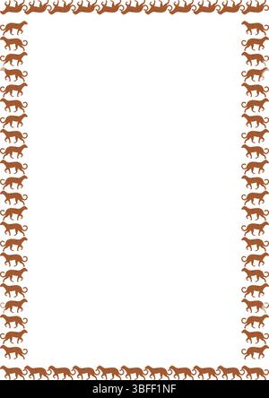 Silhouettenrand mit wilden Katzen. Großes Katzenbanner mit wildem Tier auf weißem Hintergrund. Trendige Grafikvorlage. Niedliche Rahmenbox Stock Vektor