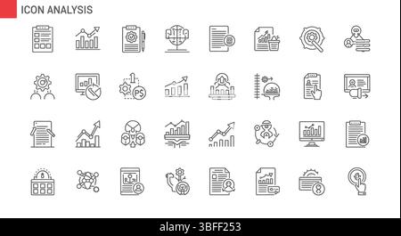 Set von Vektorsymbolen für die lineare Analyse, Symbolblatt. Stock Vektor