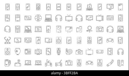 Satz von Vektorsymbolen für lineare Geräte, Symbolblatt. Stock Vektor