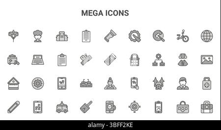 Satz von Symbolen für lineare Bildvektoren, Symbolblatt. Stock Vektor