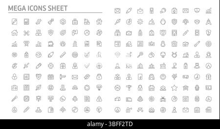 Satz von Symbolen für lineare Bildvektoren, Symbolblatt. Stock Vektor