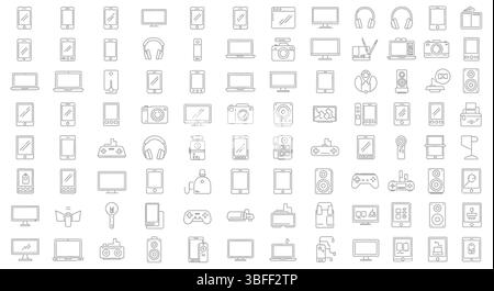 Satz von Vektorsymbolen für lineare Geräte, Symbolblatt. Stock Vektor
