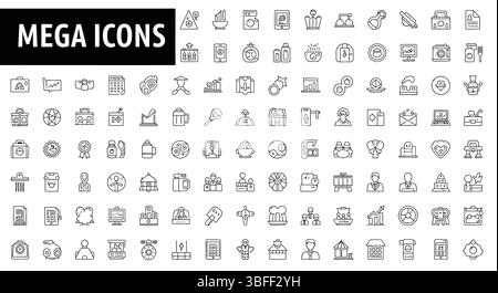 Satz von Symbolen für lineare Bildvektoren, Symbolblatt. Stock Vektor