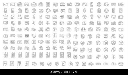 Satz von Symbolen für lineare Online-Zahlungsvektoren, Symbolblatt. Stock Vektor