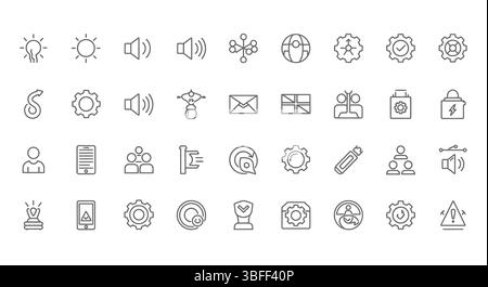 Set of Settings Linear Vector Icons, Symbolblatt. Stock Vektor