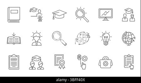 Set von Symbolen für lineare Wissensvektoren, Symbolblatt. Stock Vektor