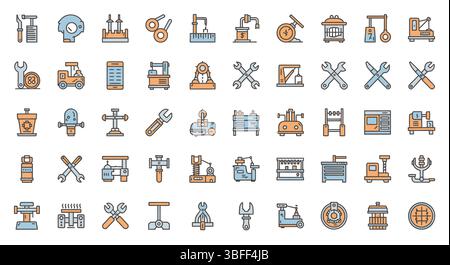 Set von Linear Workshop Vektorsymbolen, Symbolblatt. Stock Vektor