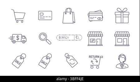 Set von Linear Shopping Vektor-Symbolen, Symbolblatt. Stock Vektor