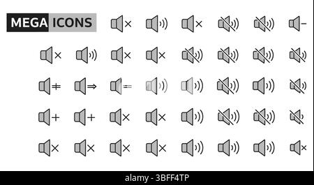 Set von Symbolen für lineare Volumenvektoren, Symbolblatt. Stock Vektor