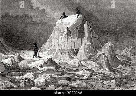 Der Daumen des Teufels. Grönland. Entwurf von Jean Pierre Moynet (1819–1876) zweite deutsche Nordpolexpedition der Schiffe La Germania und La Hansa 1869-1870 von Kapitän Paul Friedrich August Hegemann (1836–1913) Le Tour du Monde 1874 Stockfoto