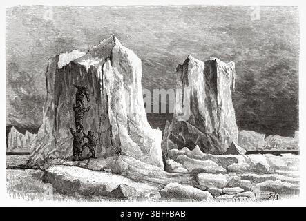 Der Brandenburger Tor-Gletscher, Grönland. Entwurf von Jean Pierre Moynet (1819–1876) zweite deutsche Nordpolexpedition der Schiffe La Germania und La Hansa 1869-1870 von Kapitän Paul Friedrich August Hegemann (1836–1913) Le Tour du Monde 1874 Stockfoto