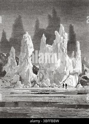 Brechungseffekte bei Eis. Grönland. Entwurf von Jean Pierre Moynet (1819–1876) zweite deutsche Nordpolexpedition der Schiffe La Germania und La Hansa 1869-1870 von Kapitän Paul Friedrich August Hegemann (1836–1913) Le Tour du Monde 1874 Stockfoto