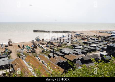 VEW von Hastings Fisherman's Beach ab East Hill Stockfoto