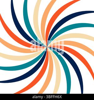 Hintergrund mit spiralförmigem Retro-Sonnenschliff. Wirbeln Sie groovige Sonnenstrahlen. Psychedelische Radialsprengung 70er Jahre Starburst hypnotische Illustration Stockfoto