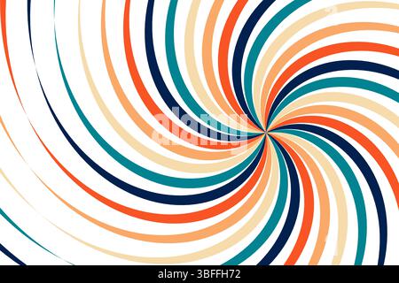 Hintergrund mit spiralförmigem Retro-Sonnenschliff. Wirbeln Sie groovige Sonnenstrahlen. Psychedelische Radialsprengung 70er Jahre Starburst hypnotische Illustration Stockfoto