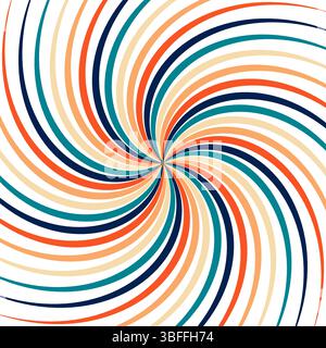 Hintergrund mit spiralförmigem Retro-Sonnenschliff. Wirbeln Sie groovige Sonnenstrahlen. Psychedelische Radialsprengung 70er Jahre Starburst hypnotische Illustration Stockfoto