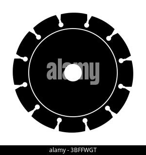 Kreissägeblatt Silhouette Vektor-Illustration. Die Klinge hat eine perfekt runde Form mit mehreren scharfen, gleichmäßig verteilten Zähnen entlang der Kante. Stock Vektor