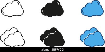 Wolkenwetterlinie und durchgehendes Symbol. Wettervorhersage Cloud Symbol Kollektion. Isolierte Vektordarstellung Stock Vektor