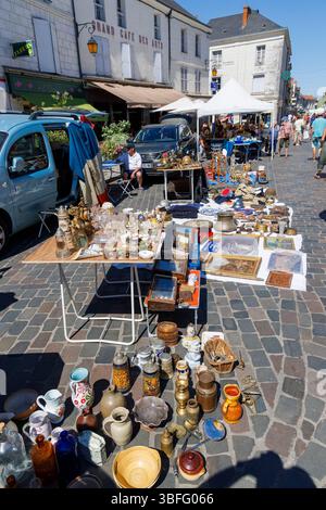 Sonntagsmarkt, Loches; Indre-et-Loire; Zentralfrankreich Stockfoto