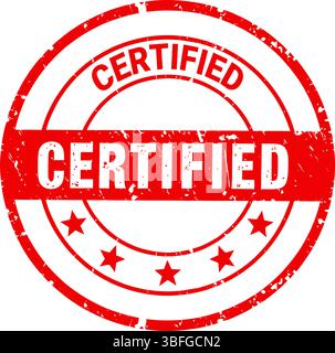 Roter „Certified“-Grunge-Stempel mit Sternen – offizielles Verifikationssiegel Stock Vektor