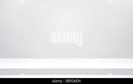 Weißer Studiohintergrund. Abstrakter leerer Raum mit sanftem Licht für das Produkt. Schlichter grauer, neutraler Hintergrund. Linienhorizont. Grauer verlaufender Hintergrund. Textur Stock Vektor