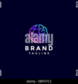 Einfaches Brain Map Lines Logo-Design. Globus Und Gehirn Simple Line Symbol Logo Design. Stock Vektor