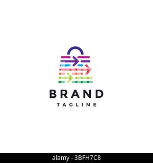 Einkaufstasche Mit Farbenfrohem Logo Und Pfeilmotiv. Design Mit Einfachen Pfeillinien Und Logo In Der Einkaufstasche. Stock Vektor
