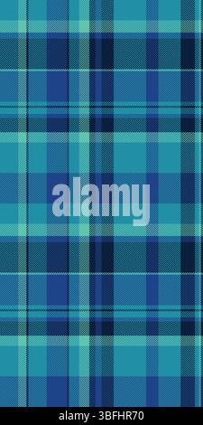 Ikonisches Stoffmuster, kurzer Schottenstreifen. Nahtloser Hintergrundvektor mit Heirat-Check in der Farbpalette Cyan und Blau. Stock Vektor