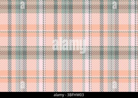 Hochwertiges Karomuster, nahtloser Vektor aus Stoff. Textil mit Schottenmuster aus den 1960er Jahren in Orange und nebelrosa Farbpalette. Stock Vektor