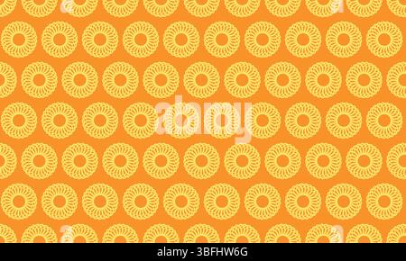 Leuchtendes geometrisches Muster in Orange und Gelb. Wiederkehrendes kreisförmiges Design, ideal für Hintergründe, Textilien oder Website-Design. Stilvoll, modern und umgekehrt Stock Vektor
