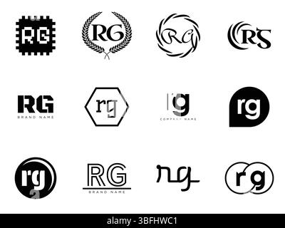 Unternehmensvorlage mit dem RG-Logo. Schriftzug der Buchstaben r und g. Setzen Sie mit Designelementen verschiedene klassische Serifenschriftarten und modernen, auffälligen Text. Anfängliche Schriftart Stock Vektor