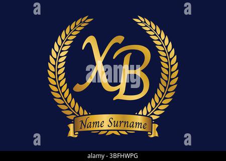 Anfangsbuchstaben X und B, XB-Monogramm-Logo mit Lorbeerkranz. Luxuriöses goldenes Emblem mit Kalligraphie-Schriftart. Stock Vektor