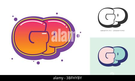 GP-Logo für Festival oder Party. Anfangsbuchstaben g und p im Graffiti-Stil. Kreativer, moderner Schriftname der Schrifttypografie. Kinder im Trend Stock Vektor