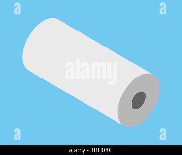 Isometrische Darstellung einer großen Rolle leeres Papier vor hellblauem Hintergrund. Perfekt für Konzepte des Potenzials, Anfänge, neue Projekte, o Stock Vektor