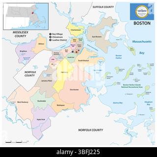 Karte der Stadtteile von Boston, Massachusetts, USA Stockfoto