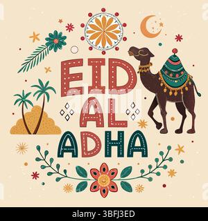 EID al-Adha Mubarak Grußvektor | Kamel Illustration islamisches Festival Design Stock Vektor