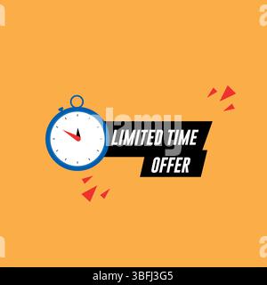 Zeitlich begrenztes Angebotsabzeichen mit blauer Uhr | Vektordesign auf gelbem Hintergrund Stock Vektor
