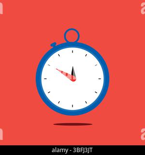 Blaues Uhrenvektor-Design | Zeitsymbol auf rotem Hintergrund mit Schatten Stock Vektor