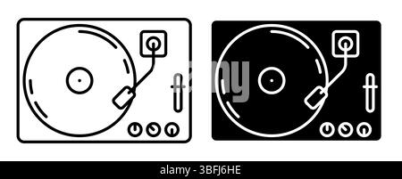Lineares Symbol. Vinyl-Musik-Player mit Lautstärkeregelung. Antike Musikausrüstung zum Abspielen von Schallplatten. Einfacher Schwarzweiß-Vektor isoliert auf wh Stock Vektor