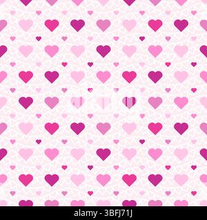 Pink Heart Mosaic, nahtloses Vektormuster mit rosigen Herzen in einer kleinen Palette. Perfekt für Hintergründe, Textilien und festliche Bannerdesigns, Aufstriche Stock Vektor