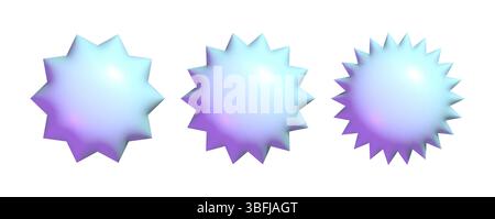 3D-Starburst-Badge-Set. Realistische, glänzende blaue Taste. Leerer Verkaufsaufkleber Stock Vektor