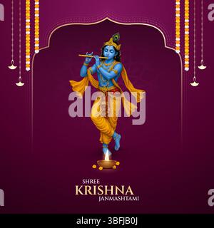 Glückliche Janmashtami mit farbenfrohen abstrakten Hintergrund Vektor-Illustration Design. Illustration für Krishna Janmashtami. Stock Vektor