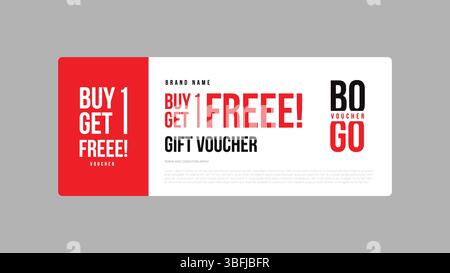 Vektor-Illustration Geschenkgutschein, 1 kaufen, 1 gratis erhalten, Happy Hour Konzept Werbewerbung. BOGO Angebot Geschenkgutschein Design. Stock Vektor