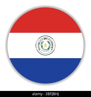Flagge von Paraguay. Graue Kante. Paraguay Kreisflagge Logo Symbol Computer Vektor Illustration Design. Stock Vektor