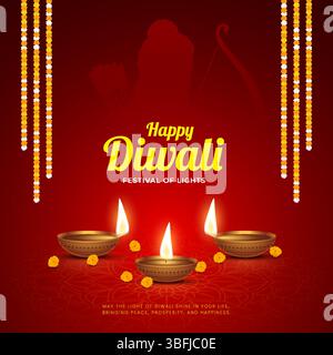 Happy Diwali - Festival der Lichter farbenfrohe Plakatschablone mit dekorativer Diya-Lampe. Vektorabbildung. Indisches Festival Happy Diwali Stock Vektor