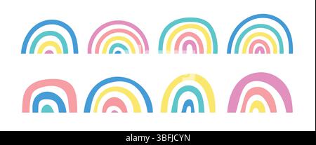 Niedliche bunte Regenbögen im kindlichen Stil. Doodle Baby süß Stock Vektor