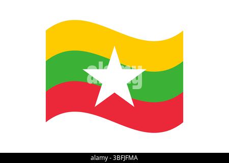 Flagge von Myanmar. Myanmar wellige Flagge digitale Vektor-Illustration. Flatterfahne. Stock Vektor